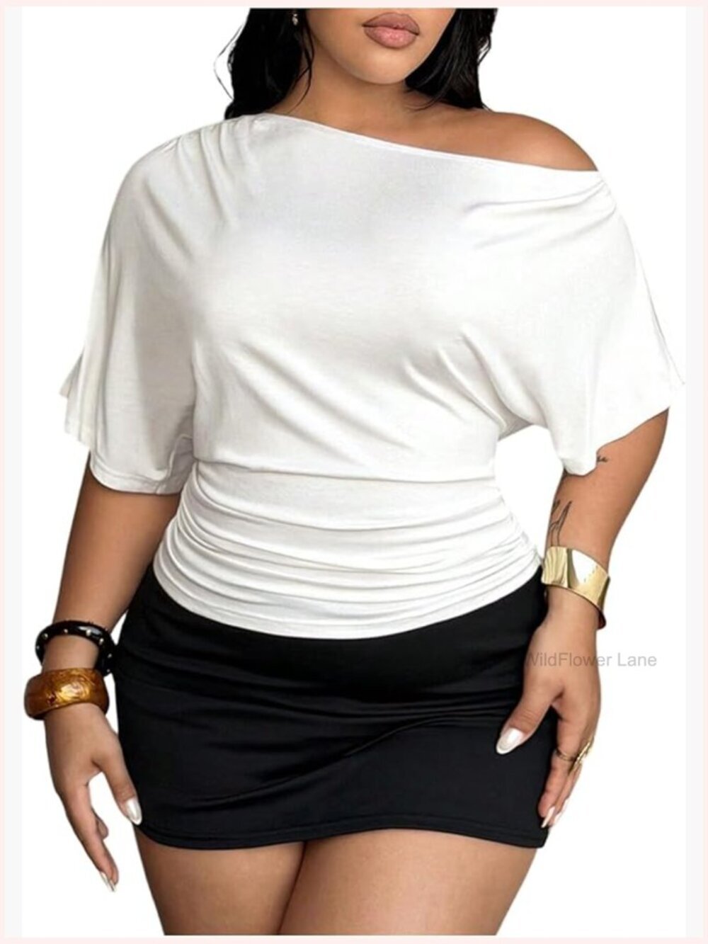 Off Shoulder Crop Top Asymmetrical Y2K Going Out Top Dolman Short Sleeve Summer